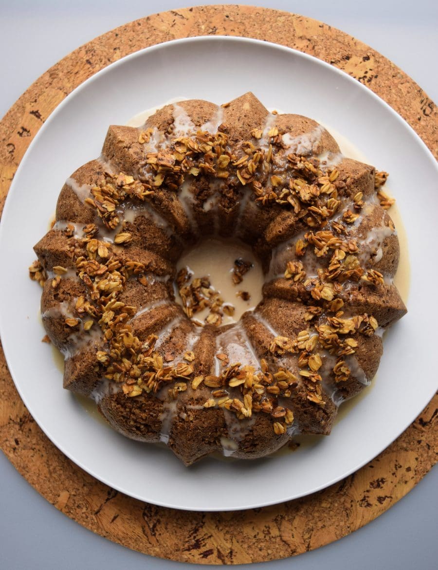 Cardamom Spiced Apple Cake with Walnut Crunch and Candied Cinnamon Oats